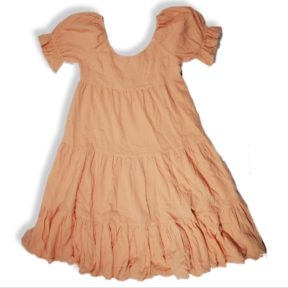 Beautiful Boho Laura Short Sleeve Tiered Midi Prairie Dress Peach Large W-457 - Picture 10 of 13